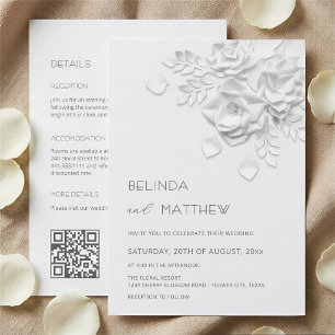 Convite Flores Brancas 3D em Tudo-em-Um para Casamento Cas