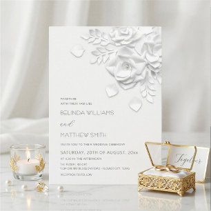 Convite Flores Brancas 3D Rosas Casamento Simples