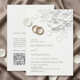 Convite Flores Brancas 3D Rosas Casamento Simples