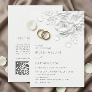 Convite Flores Brancas 3D Rosas Casamento Simples
