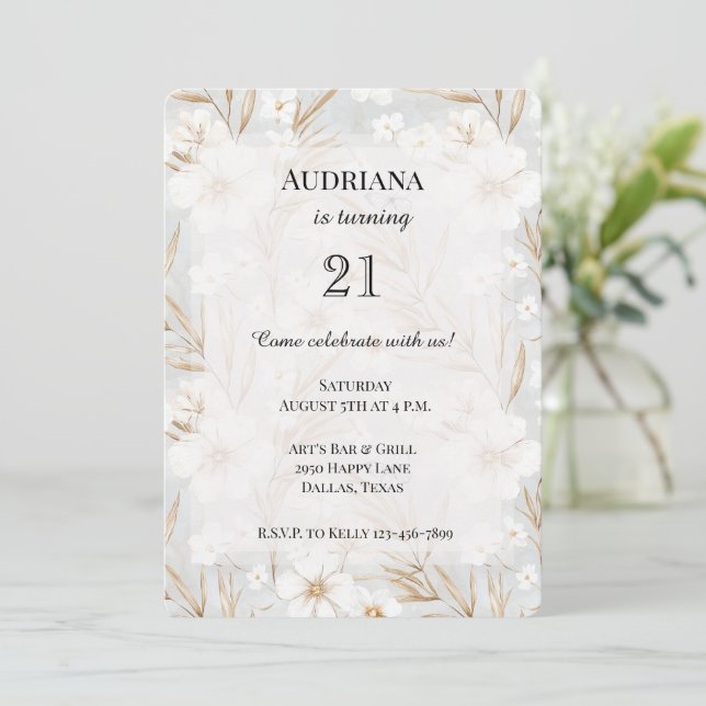 Convite Flores brancas Borboletas azuis Borboletas Anivers (Em pé/Frente)