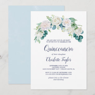 Convite Flores Brancas Clássicas Quinceañera