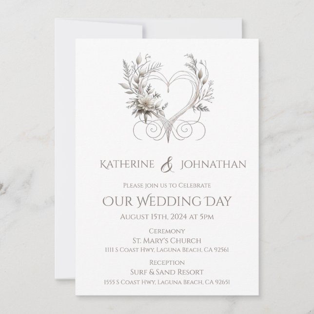Convite Flores Brancas com Casamento Cardíaco (Frente)