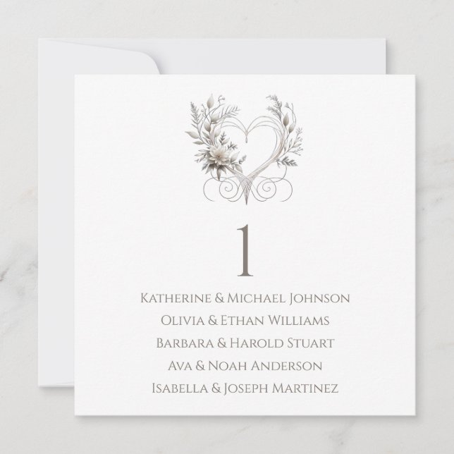 Convite Flores Brancas com Gráfico de Assentos de Casament (Frente)