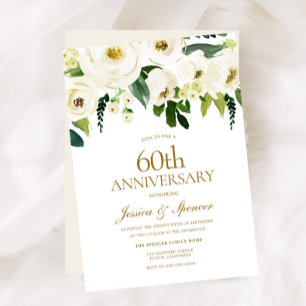 Convite Flores Brancas & Creme Aniversário de 60 Anos de C