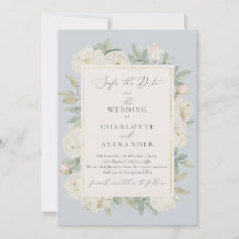 Flores brancas de aquarela, azul claro salvar a da