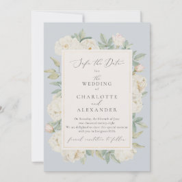 Convite Flores brancas de aquarela, azul claro salvar a da