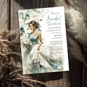 Convite Flores brancas de eucalipto boho-verde moderno