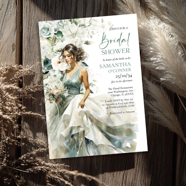 Convite Flores brancas de eucalipto boho-verde moderno (Modern boho greenery eucalyptus white flowers bridal shower invitation)