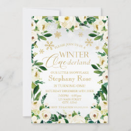 Convite Flores Brancas de Inverno Onederland flocos de nev