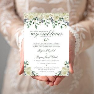 Convite Flores Brancas de Megan e Folhagens Casamento Cató