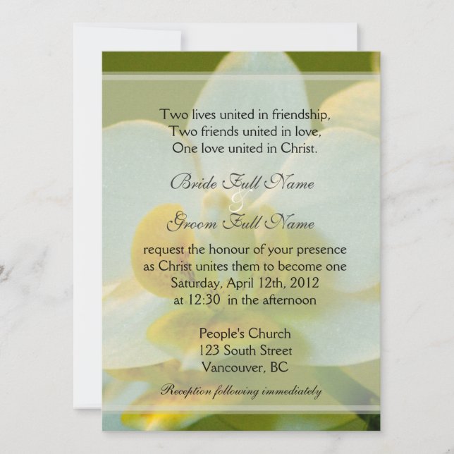 Convite Flores brancas de orquídea no casamento cristão ve (Frente)