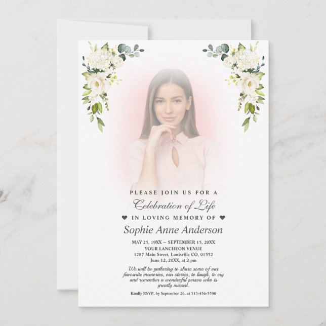 Convite Flores brancas desbotaram fotos da celebração da v (Frente)