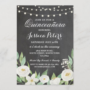Convite Flores Brancas do Partido Quinceanera Chalk Convid