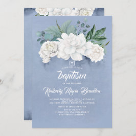 Convite Flores Brancas e Batismo Azul Cinzento