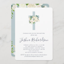 Flores brancas e cruzes azuis| Batismo