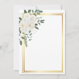 Convite Flores brancas e moldura dourada