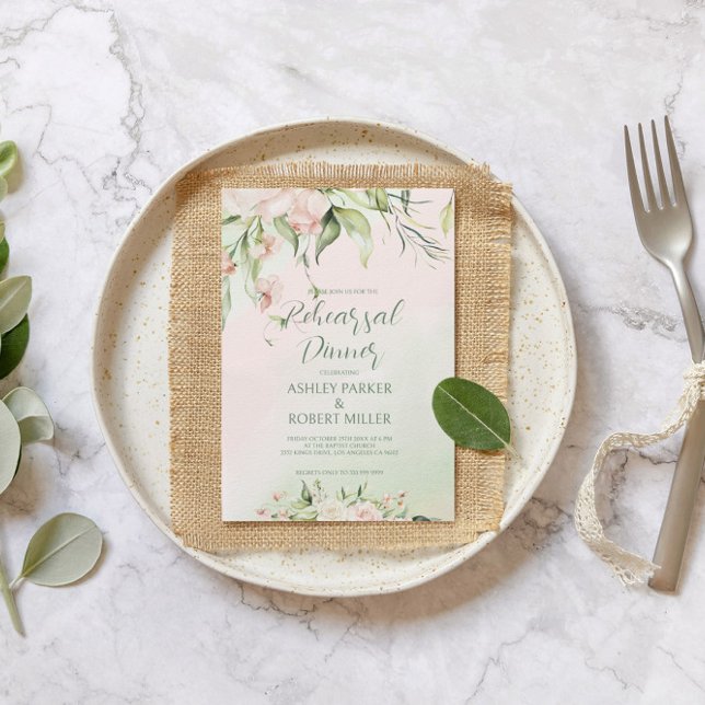 Convite Flores brancas e rosa Janto de ensaio Convidar (Criador carregado)