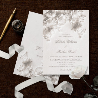 Convite Flores Brancas Esculpidas Rosas 3D Casamento