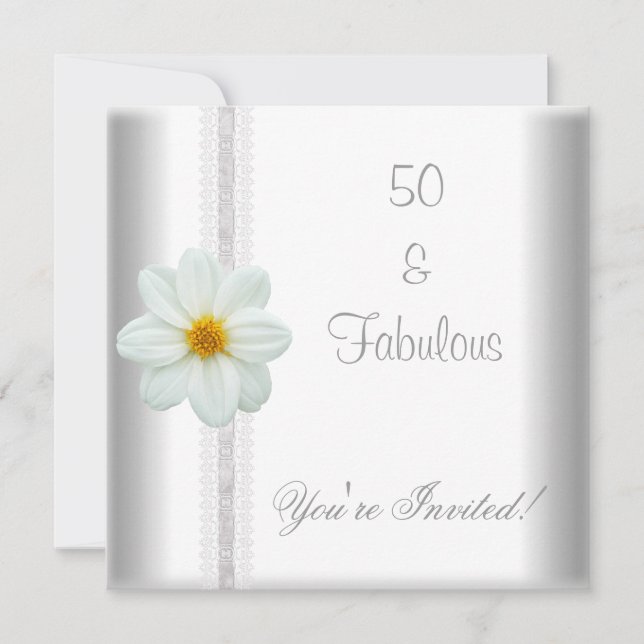 Convite Flores Brancas Fabuloso Aniversário de 50 anos de  (Frente)