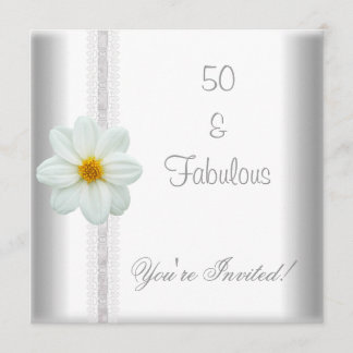 Convite Flores Brancas Fabuloso Aniversário de 50 anos de 