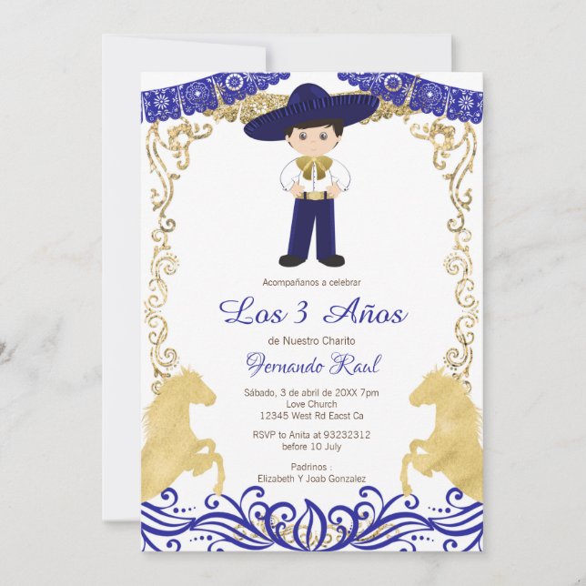 Convite Flores Brancas Fiesta Invitaciones Tres Anos   (Frente)