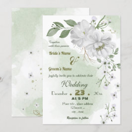 Convite flores brancas folhas verdes casamento