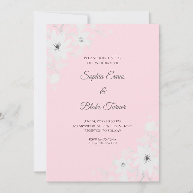 Convite Flores Brancas Românticas Florais Casamento Rosa S (Frente)
