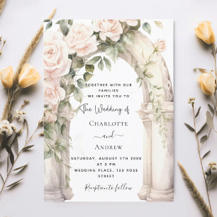 Convite Flores brancas românticas rosas arco casamento