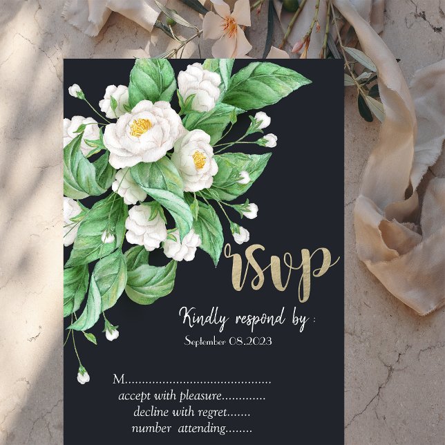 Convite Flores Brancas RSVP   (Criador carregado)