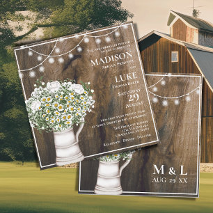 Convite Flores Brancas Rustic Wood Casamento das Luzes