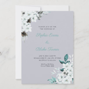 Convite Flores Brancas Rústicas Boho Nuvem Cinza Casamento
