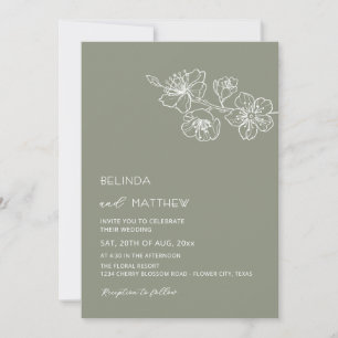 Convite Flores Brancas Sage Verde Casamento Informal