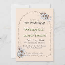 Convite Flores brancas simples de Casamento no inverno