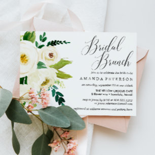 Convite Flores brancas Tipografia casamento Bridal Brunch