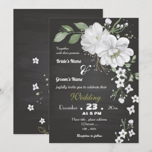 Convite flores brancas verde folhas casamento negro