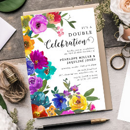 Convite Flores Brilhantes e Ousadas Dupla Celebração de An