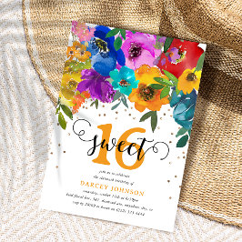 Convite Flores Brilhantes e Ousadas para Doce Dezesseis 16