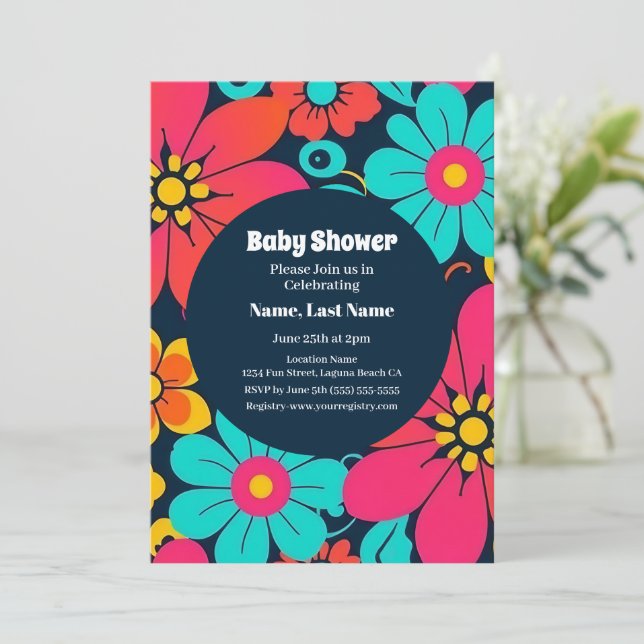 Convite Flores Brilhantes - Estilo Retroretrodopamina (Em pé/Frente)