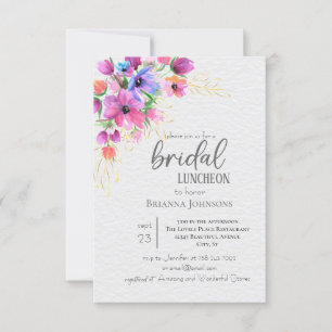 Convite Flores Brilhantes Ouro Greenery Bridal Brunch
