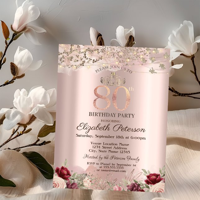 Convite Flores Brilhantes Rosa de Borda Brilhante (Criador carregado)