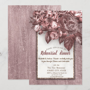 Convite Flores Burgundy Elegantes Jantar de Ensaios Chic