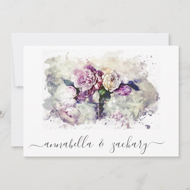 Convite *~* Flores Burgundy RSVP QR AR AR26 WEDDING Floral (Frente)