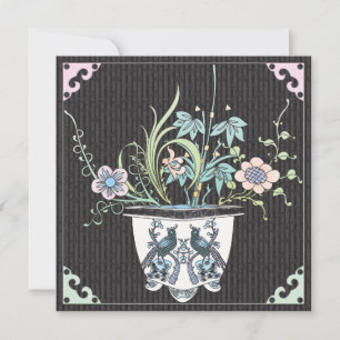 Convite Flores/Cartão Plano De Aves Mah Jongg
