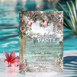 Convite Flores Chic - Bachelorette de Vidro Oceânico