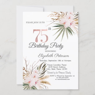 Convite Flores Chic Boho Aniversário de 75 anos