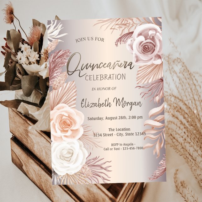 Convite Flores Chic Boho Quinceañera  (Criador carregado)