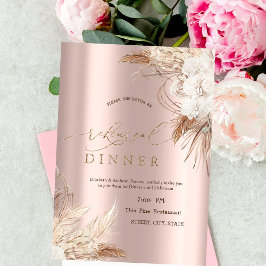 Convite Flores Chic Boho Rose Dourado Jantar de Rehearsal