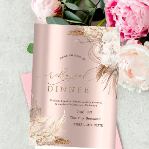 Convite Flores Chic Boho Rose Dourado Jantar de Rehearsal