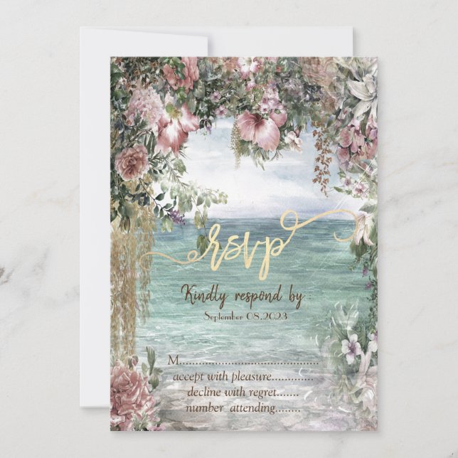 Convite Flores Chic Oceano RSVP (Frente)
